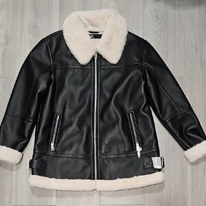 Zara Cream Faux Fur Leather Jacket 100% Authentic NEW NEVER BEEN USED